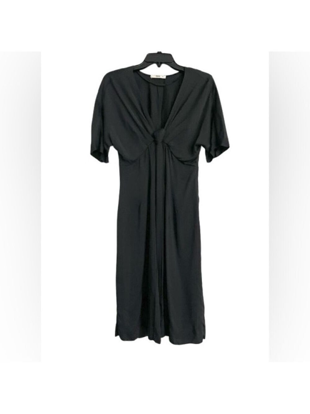 Prada Deep V Dolman Sleeved Black Midi Dress Size 40 - Picture 2 of 9